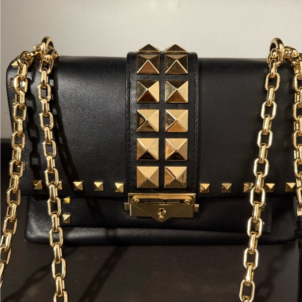 Michael Kors Black and Gold Studded Crossbody Bag